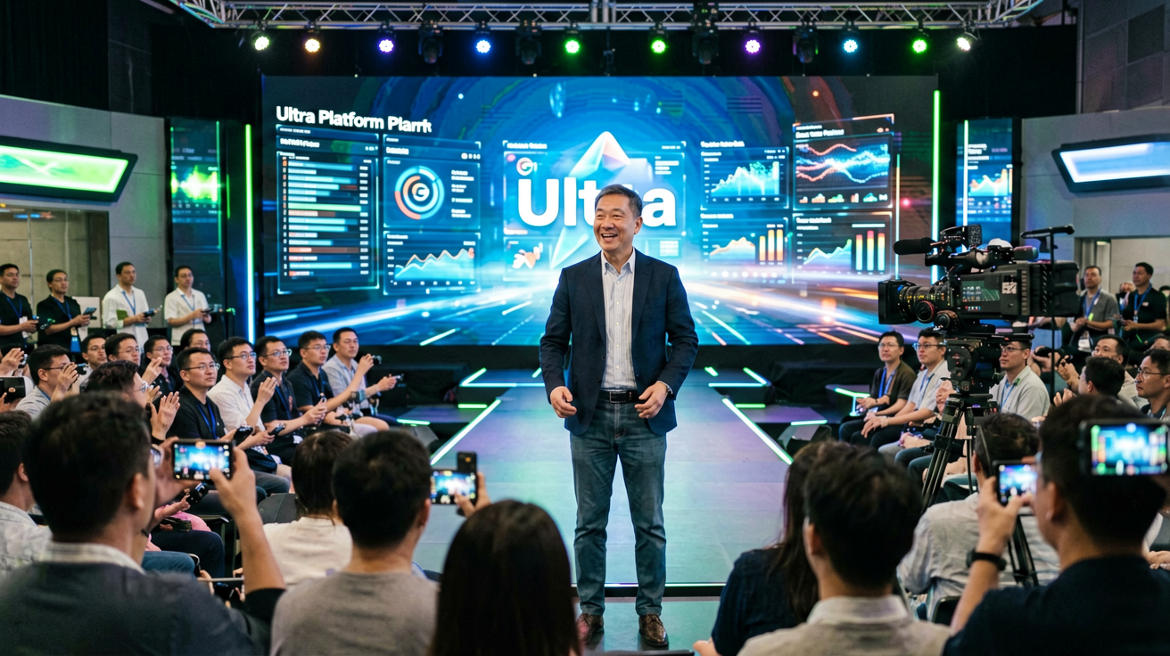 Ultra Platform平台操作界面，展示多赛事数据面板与实时导播切换功能